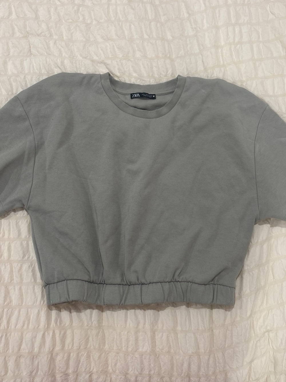 ZARA Light Gray Cropped Crewneck Sweatshirt
